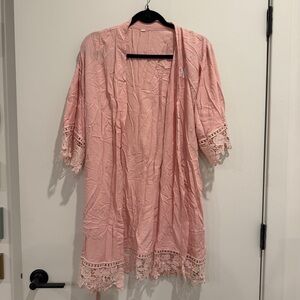 Elegant Pink Lace Trim Robe with initial “M”